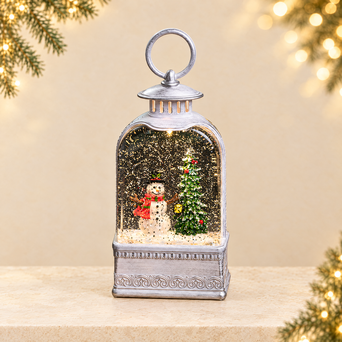 Christmas Glowing Water-Filled Lantern Desktop Decoration — ivory Christmas product photograph
