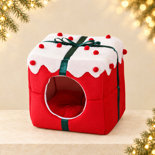 Fleece-Lined Christmas Pet House for Cats and Small Dogs — ivory Christmas product photograph