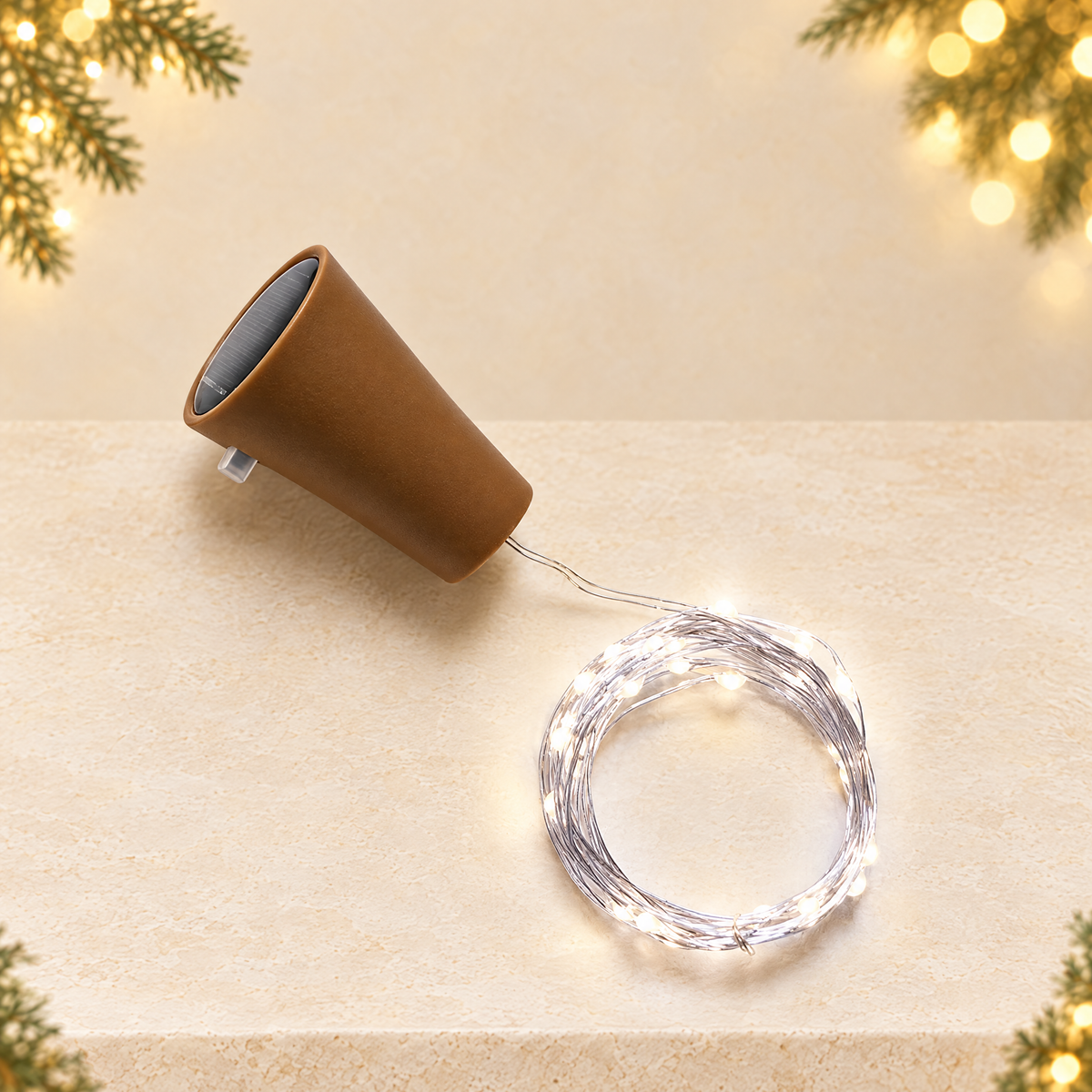 Solar Bottle Stopper LED Wine Bottle Light Decorative Copper Wire Fairy String Lights for Party Wedding Christmas Decor — ivory Christmas product photograph