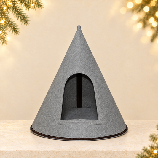 Felt Tapered Cat Nest Christmas Tree Design — ivory Christmas product photograph