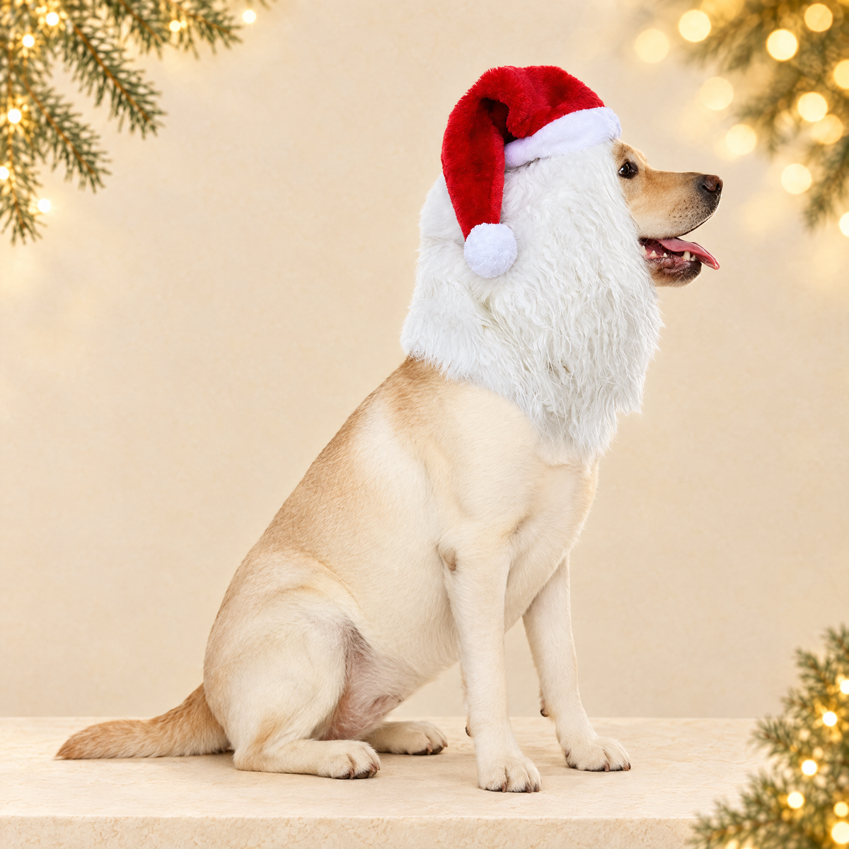 Pet Lion Christmas Hat Costume — ivory Christmas product photograph