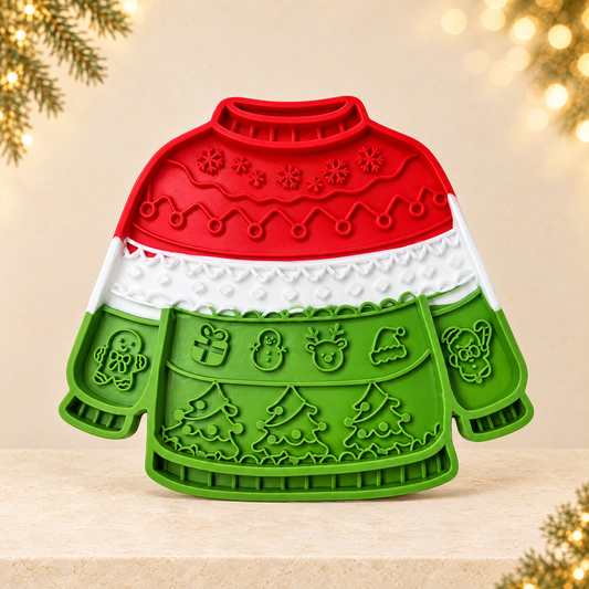 Christmas Sweater Silicone Pet Licking Mat with Suction Cups — ivory Christmas product photograph