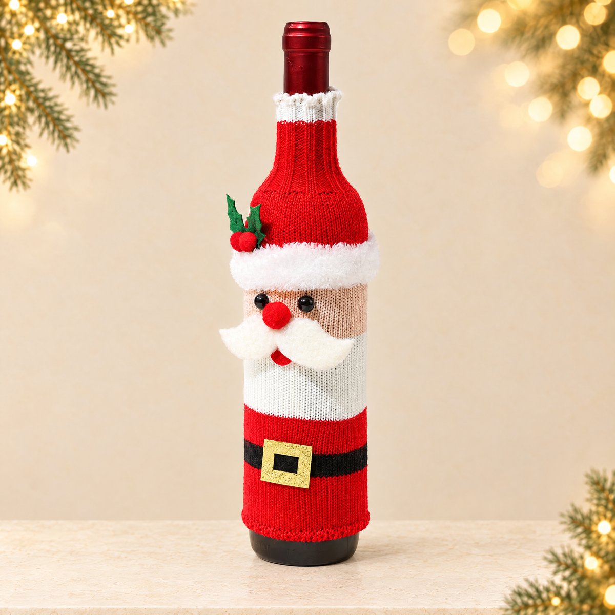 Christmas Decorative Bottle Sleeve Knitted — ivory Christmas product photograph