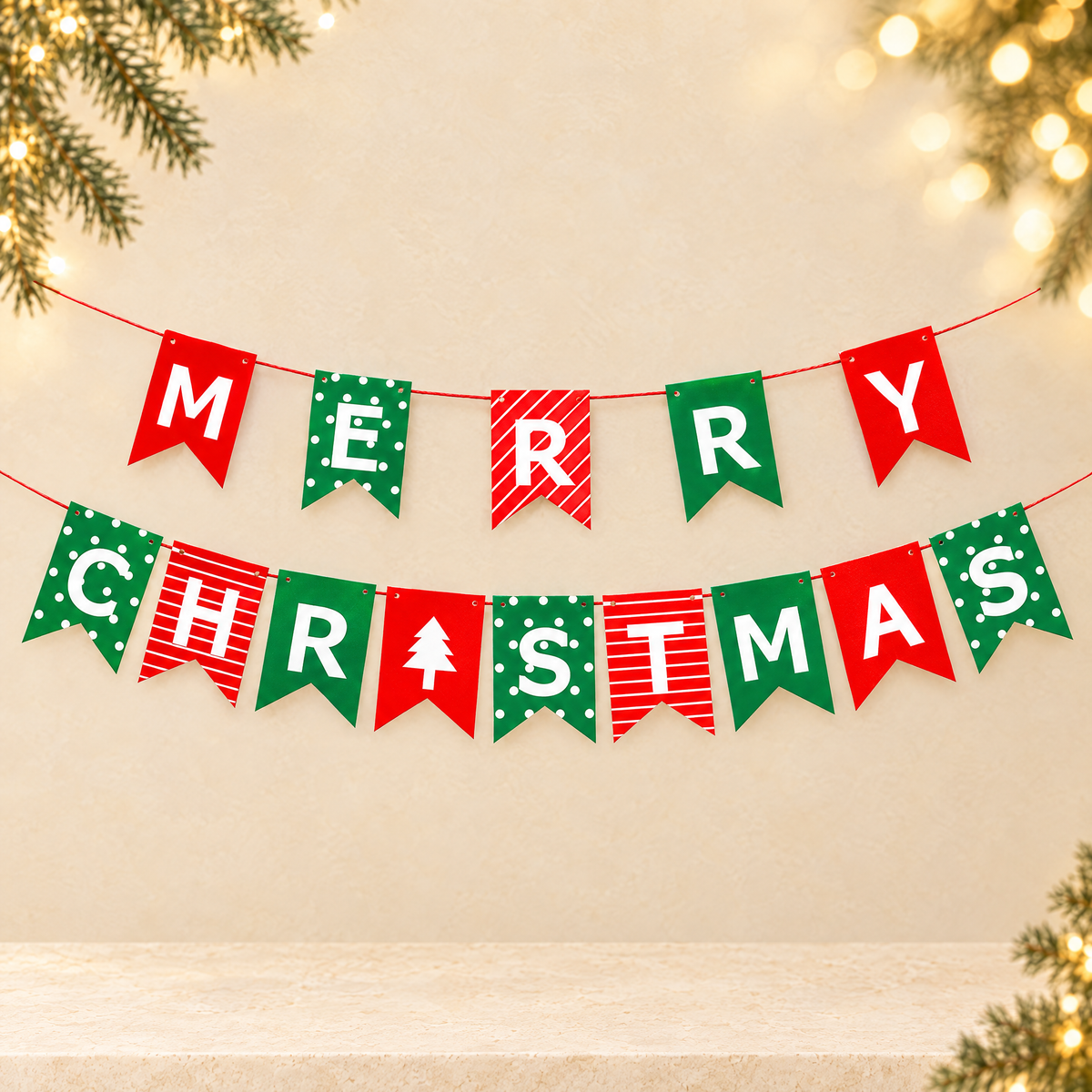 Christmas Decorative Paper Flags and Pennants — ivory Christmas product photograph