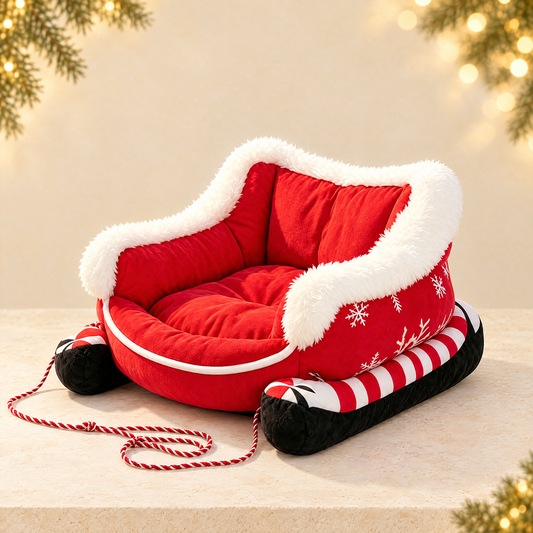 Christmas sled dog bed — ivory Christmas product photograph