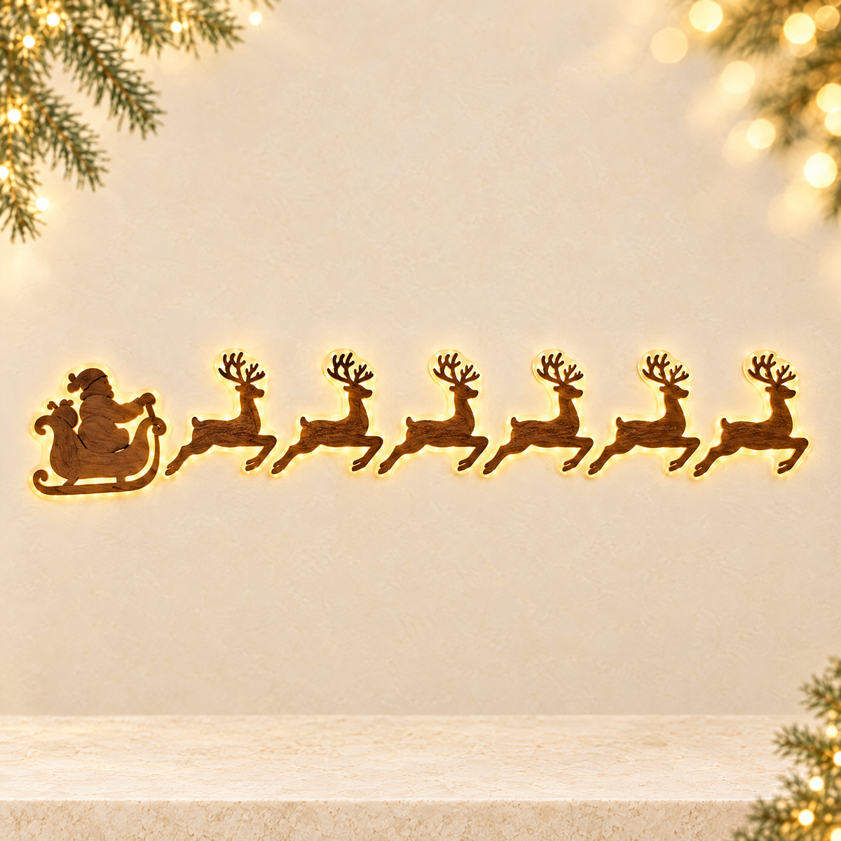 Elk Silhouette Light Indoor Christmas Wall Decoration — ivory Christmas product photograph