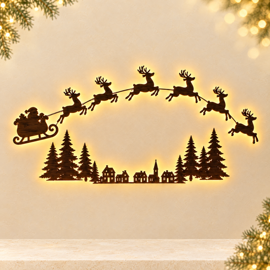 Lighted Santa and Reindeer Wall Decor — ivory Christmas product photograph