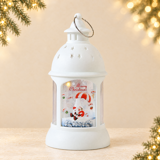 Christmas Decorative Cylinder Wind Light with Santa Snowman Designs — ivory Christmas product photograph