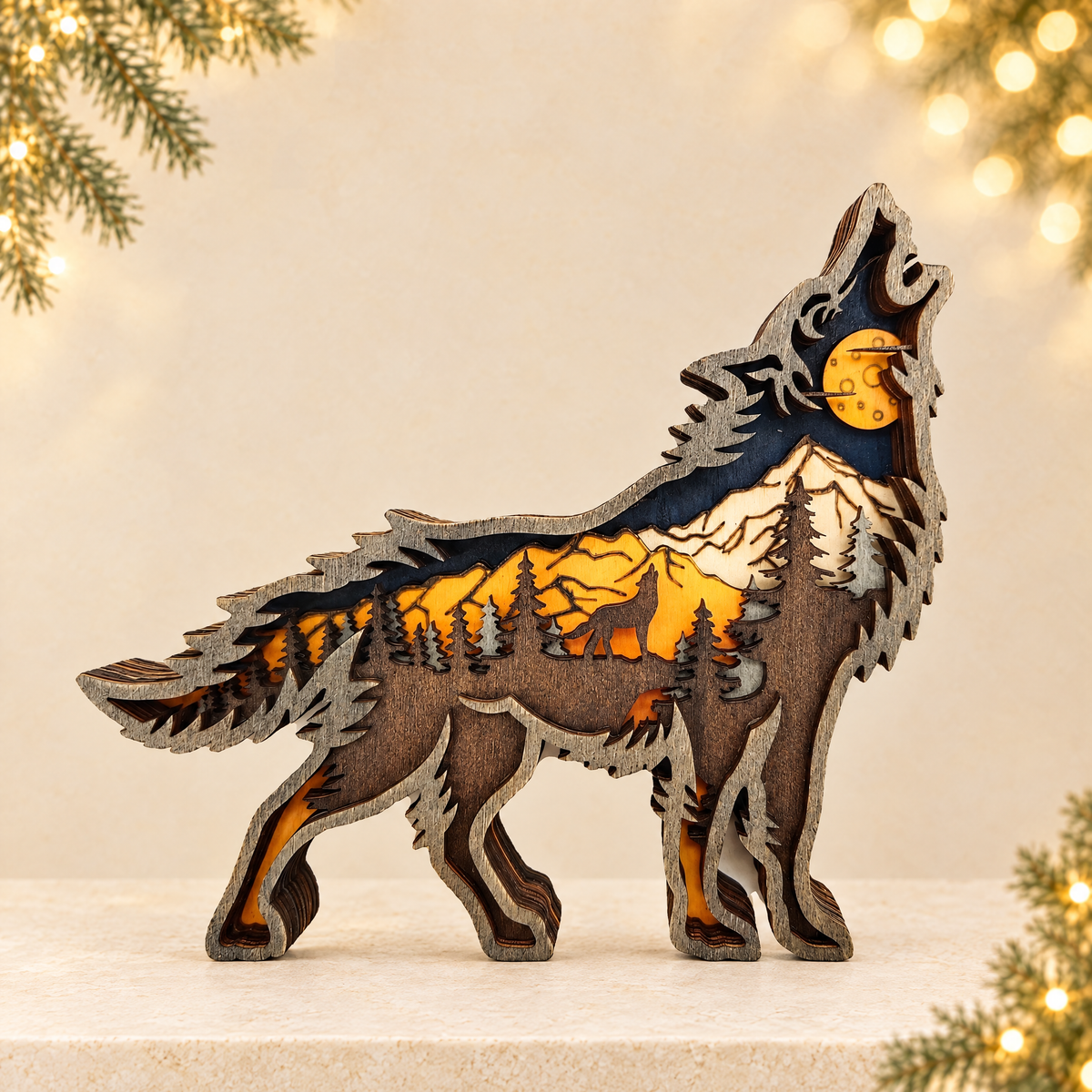 Wolf Totem Christmas Decoration Sculpture — ivory Christmas product photograph