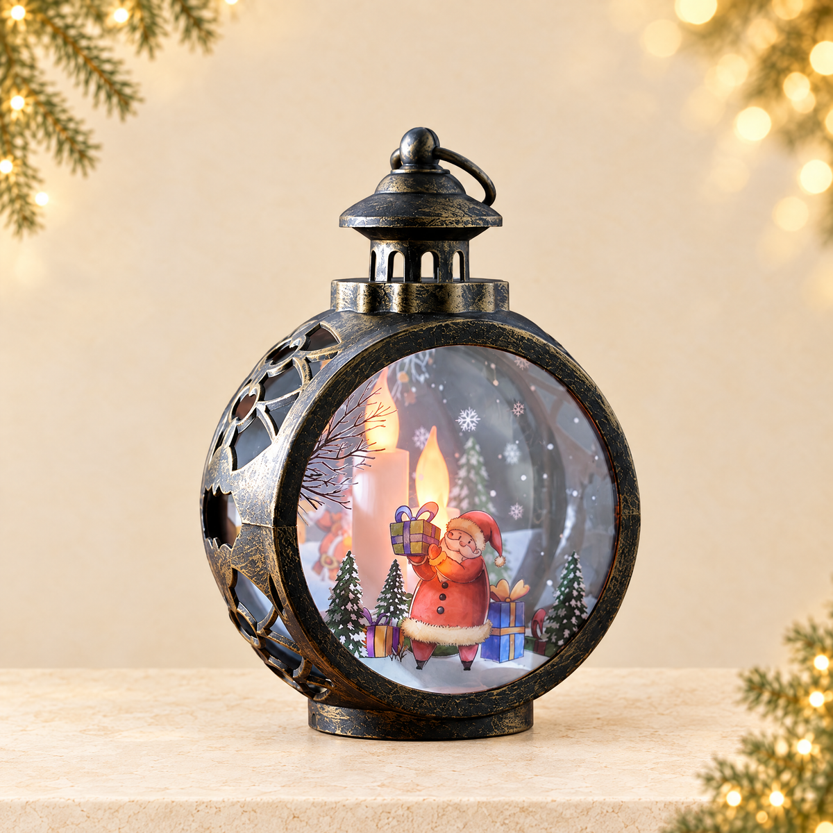 Retro Christmas LED Hanging Decorations with Santa and Snowman Designs — ivory Christmas product photograph