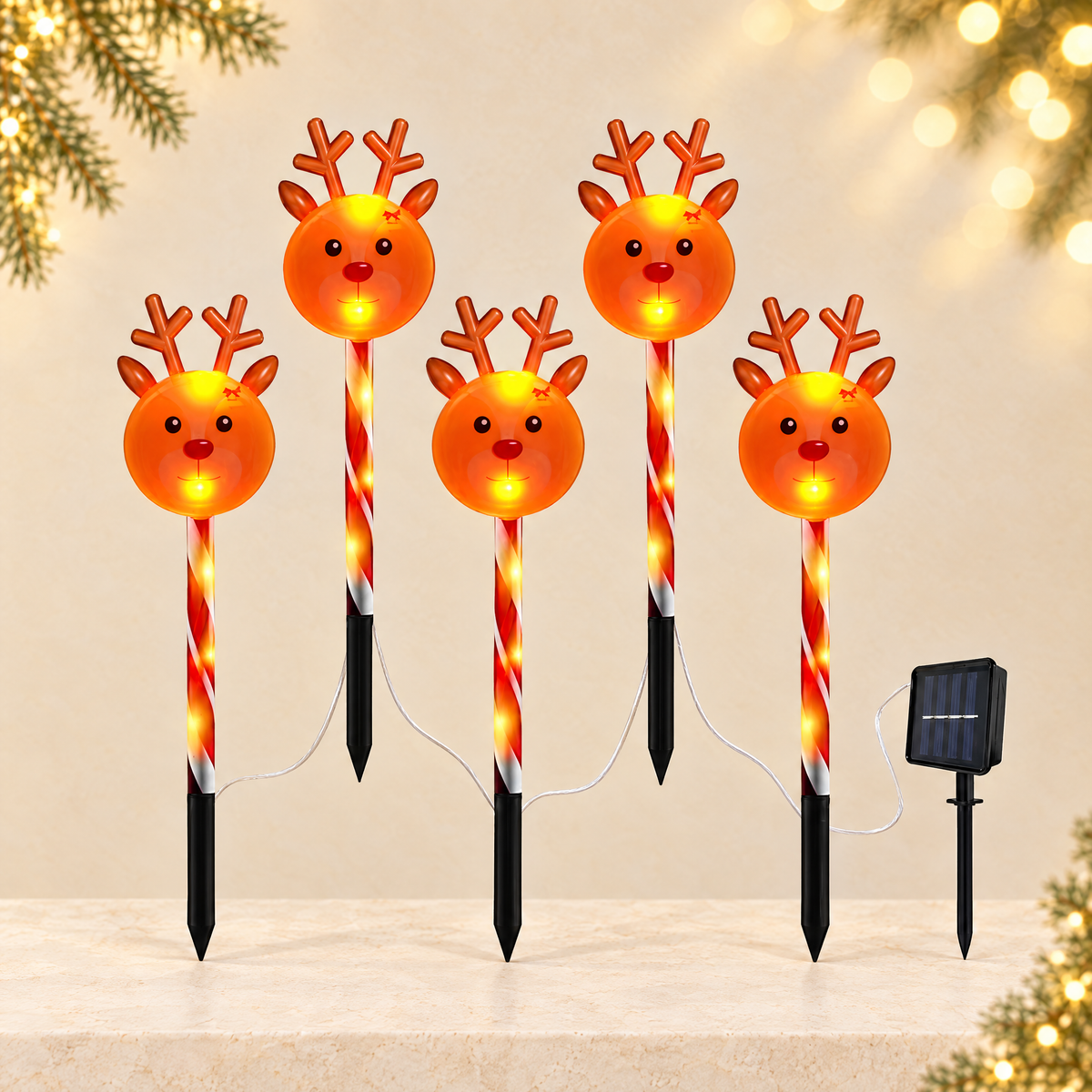 Christmas Decorative Ground Lamp with Solar/Battery Option — ivory Christmas product photograph