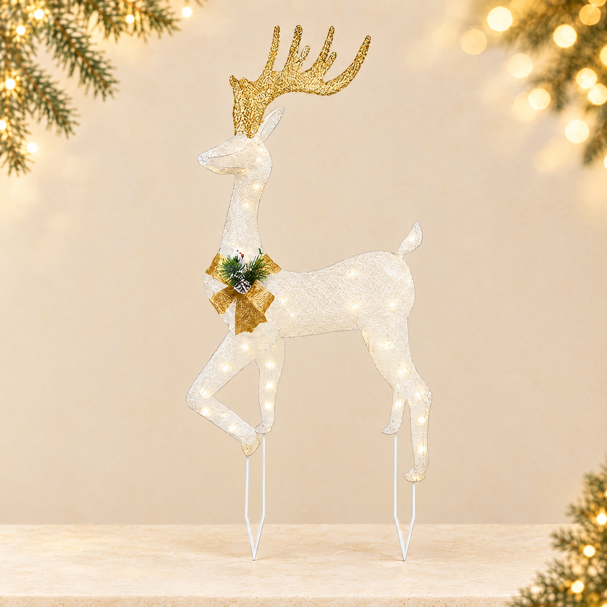 LED reindeer decoration — ivory Christmas product photograph