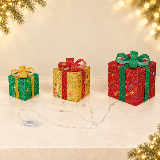 Christmas Gift Box Light Three-Piece Set — ivory Christmas product photograph