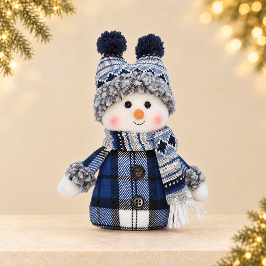 Blue Fabric Swing Snowman Doll Christmas Decoration — ivory Christmas product photograph