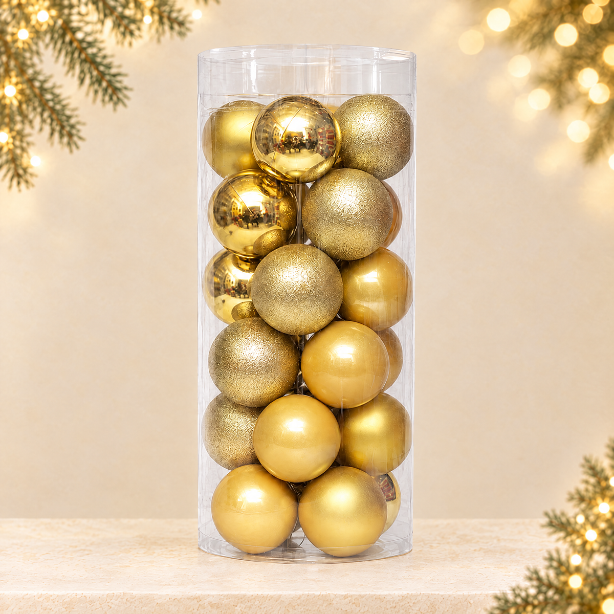 Plastic Electroplated Christmas Tree Decoration Balls — ivory Christmas product photograph