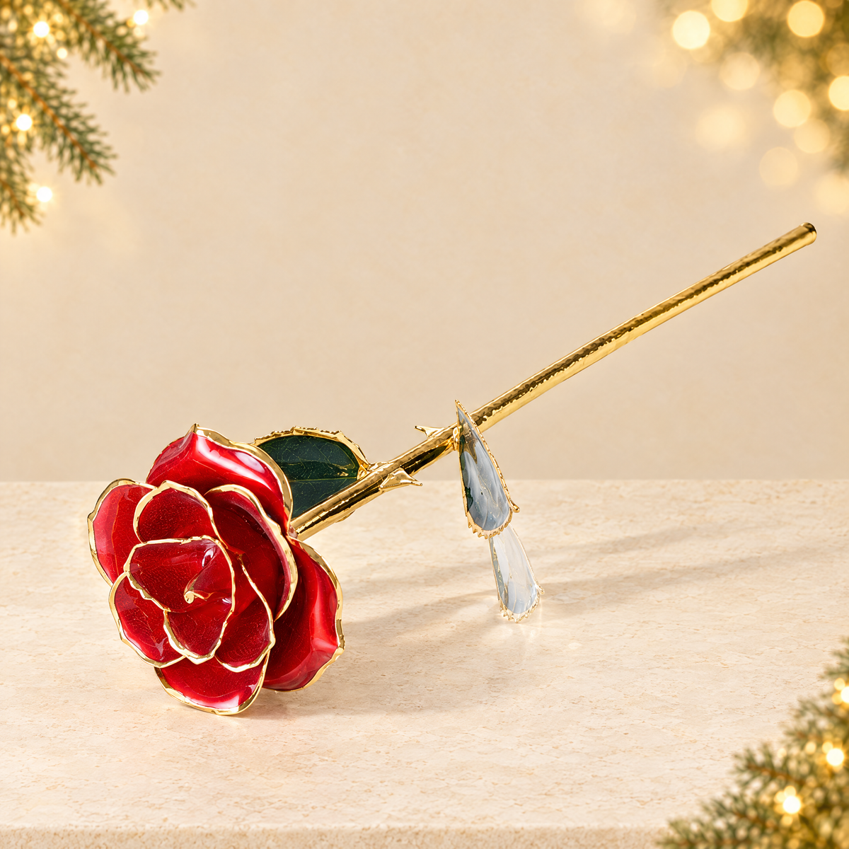 Paint rose real gold simulation rose gift box Valentine's Day gift Christmas gift wholesale — ivory Christmas product photograph