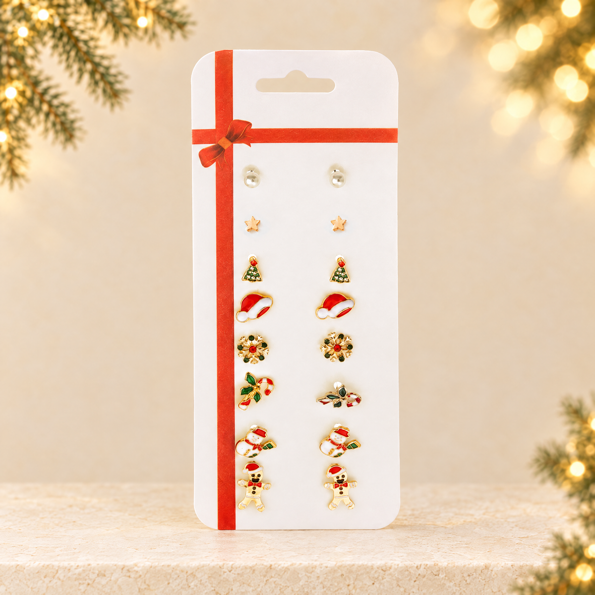 Christmas Earring Set Santa Claus Elk Snowman Design — ivory Christmas product photograph