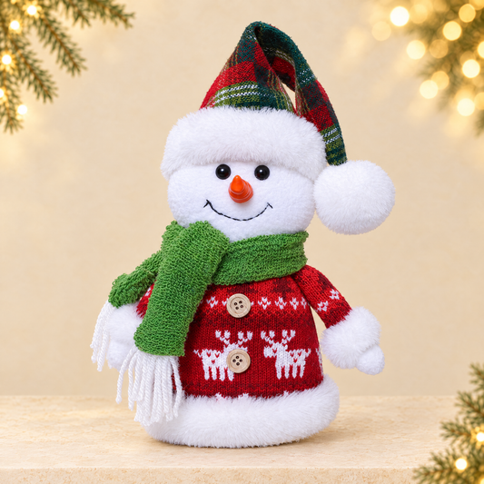 Christmas snowman sitting figure doll — ivory Christmas product photograph