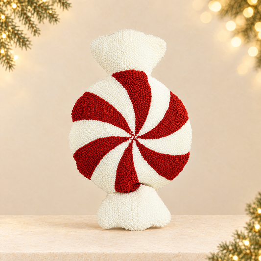 Christmas decorative candy crutch pillow in red and white — ivory Christmas product photograph