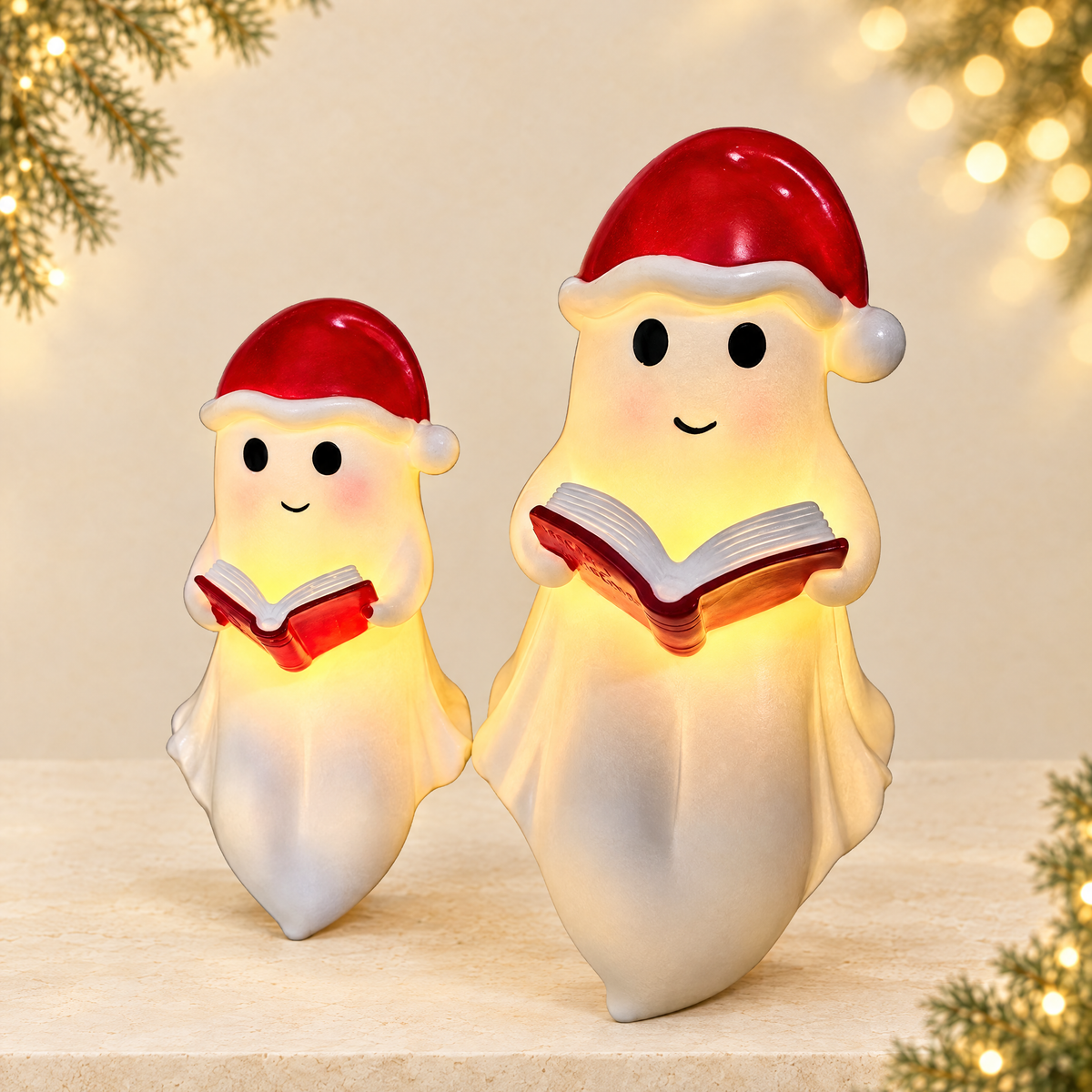 Cute Ghost Reading Book Lamp Christmas Night Light — ivory Christmas product photograph