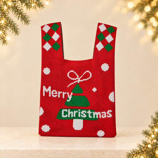 Christmas Apple Gift Bag Knitted Fabric Holiday Packaging — ivory Christmas product photograph