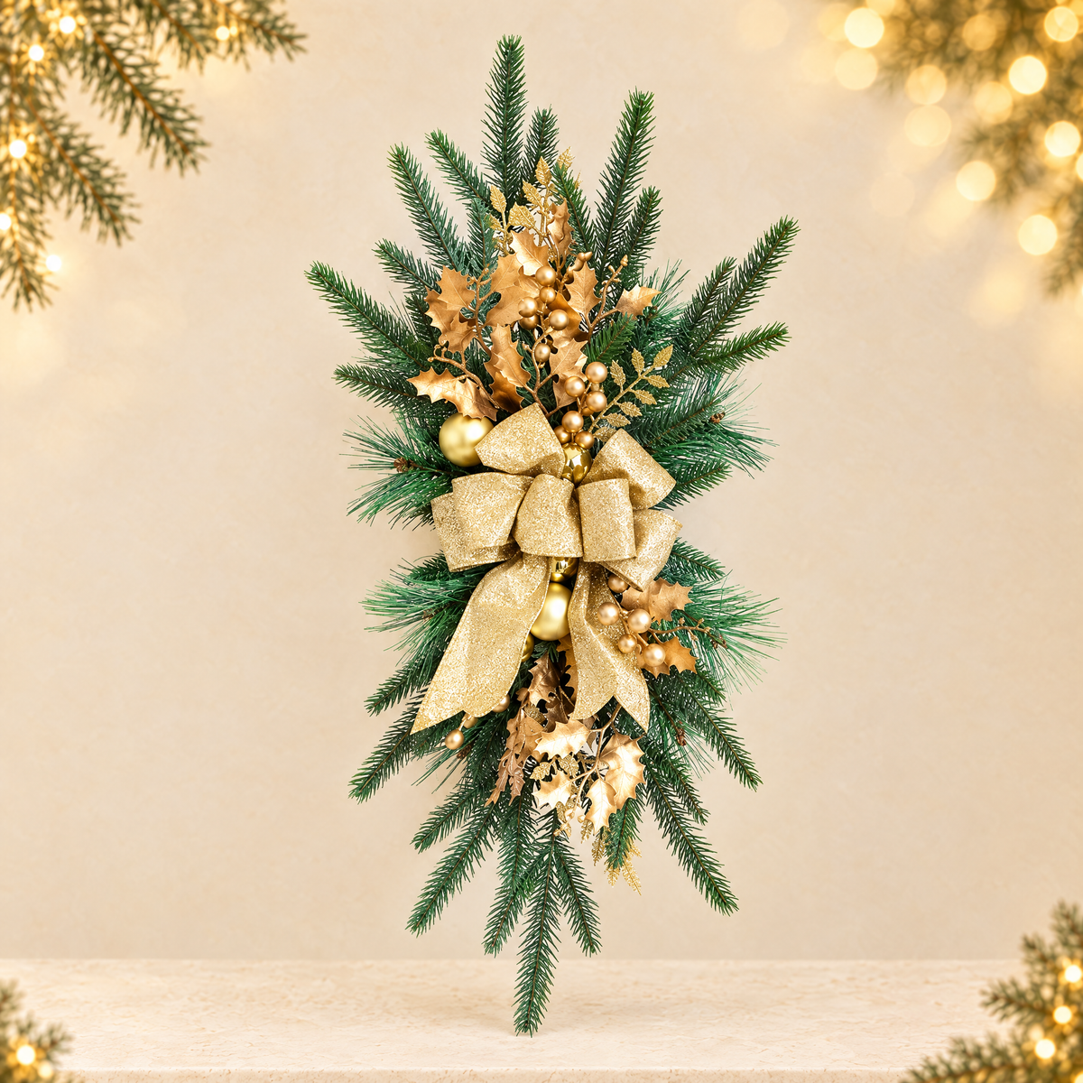 Nordic Christmas Bow Door Hanging Decoration — ivory Christmas product photograph