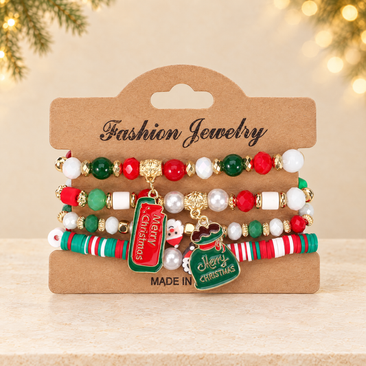 Christmas Beaded Bracelet with Holiday Charms — ivory Christmas product photograph