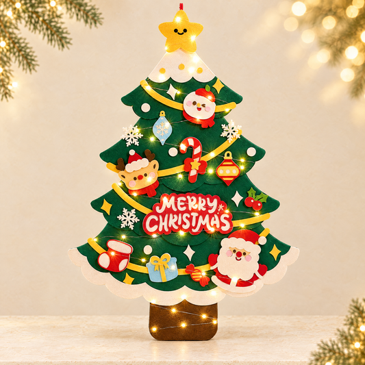 DIY Felt Christmas Tree Wall Decoration with LED Lights — ivory Christmas product photograph