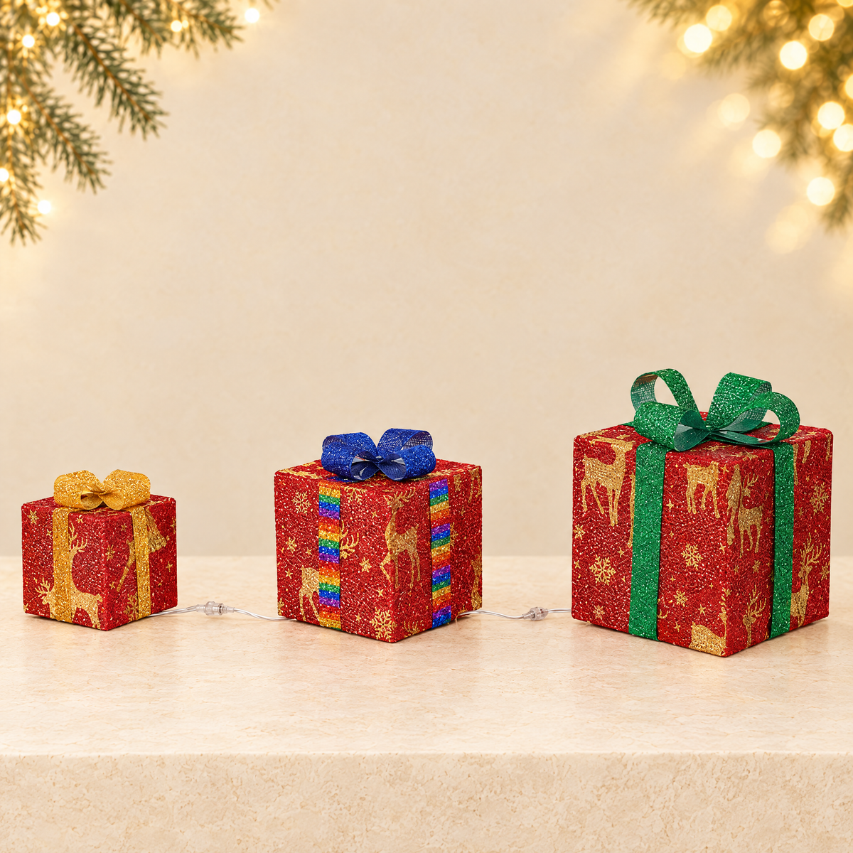 Illuminated Folding Christmas Gift Box — ivory Christmas product photograph