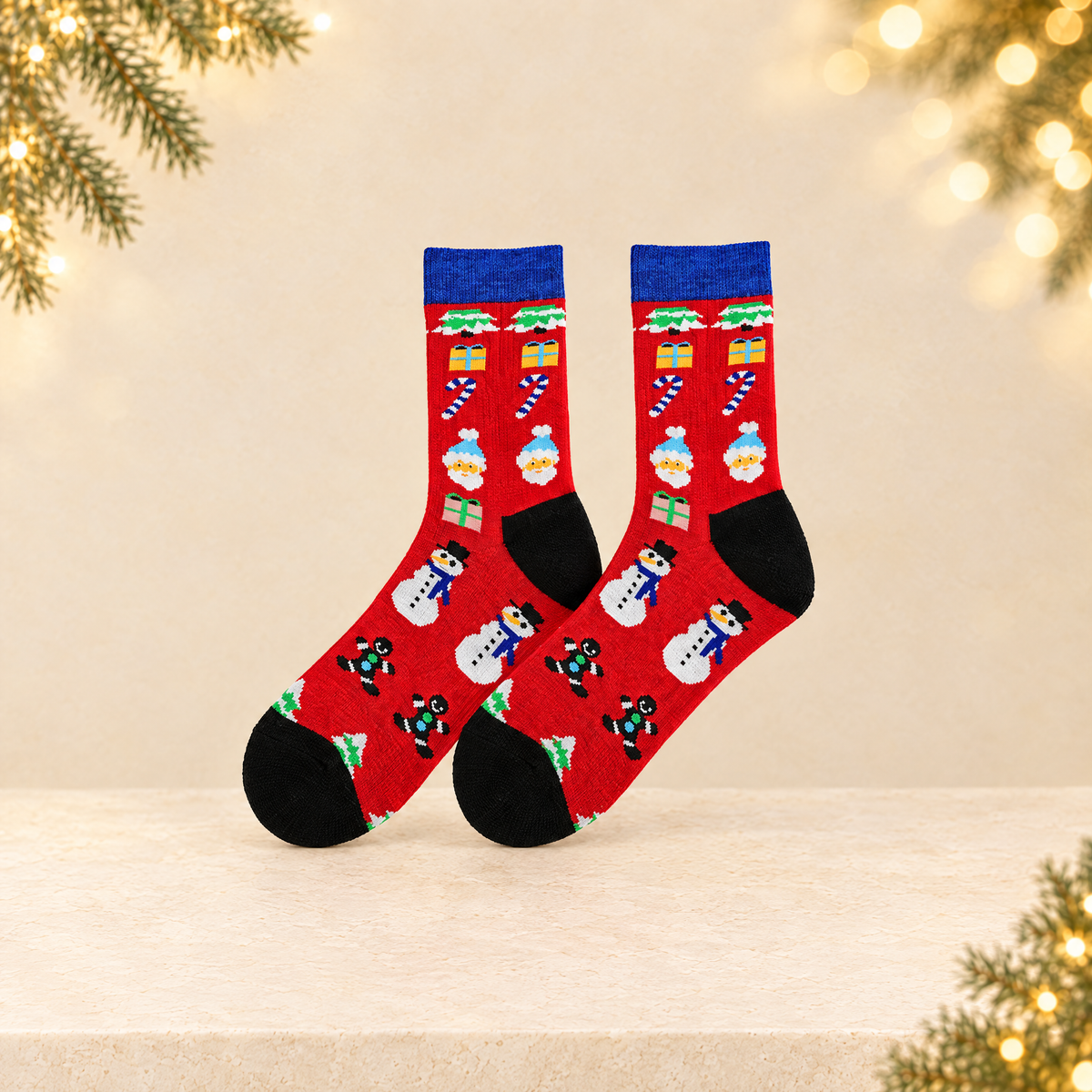 Cartoon Christmas Socks for Men and Women — ivory Christmas product photograph