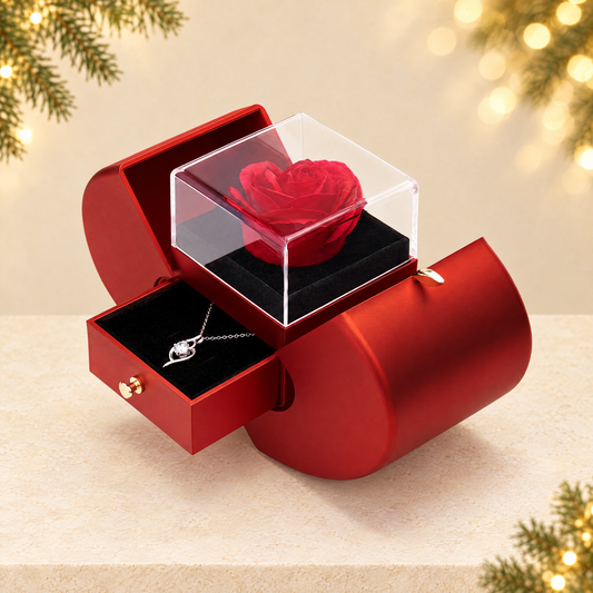 Eternal Flower Christmas Jewelry Gift Box with Necklace — ivory Christmas product photograph