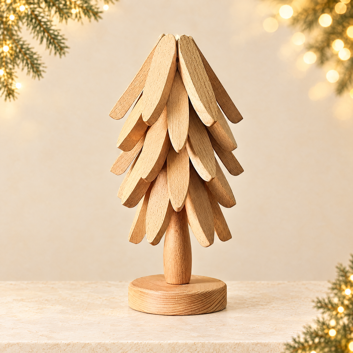 Christmas Tree Shaped Wooden Heat Insulation Coaster Set — ivory Christmas product photograph