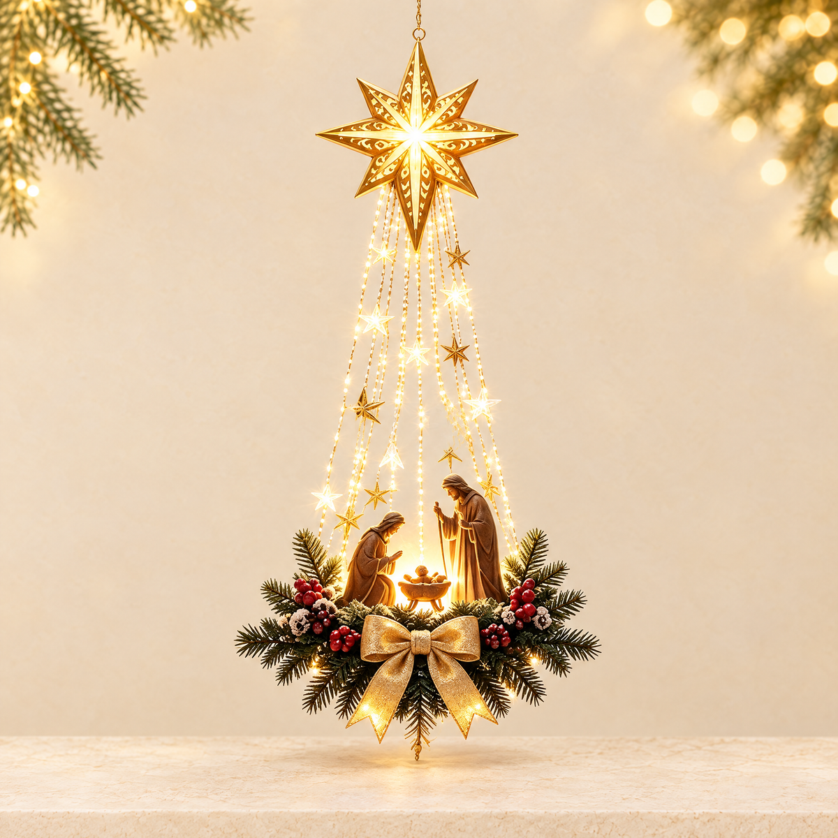 Hanging LED Christmas Light Decoration — ivory Christmas product photograph