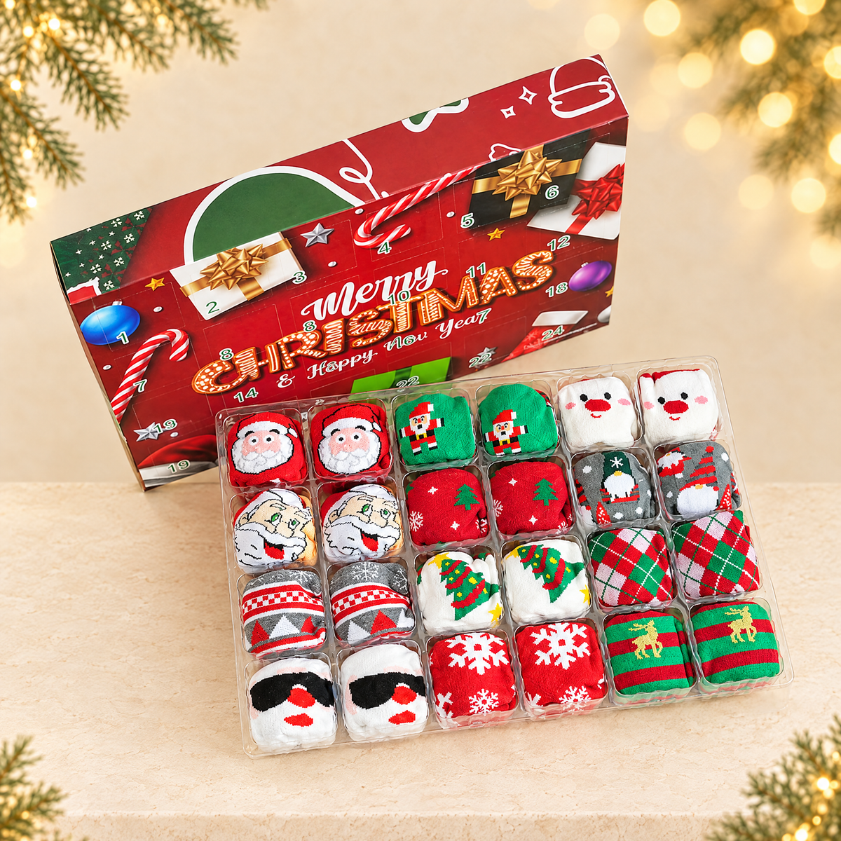 Christmas Socks Gift Set – 12-Piece Box or Advent Calendar — ivory Christmas product photograph