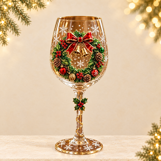 Christmas Glass Art Cup Art Glass Goblet — ivory Christmas product photograph