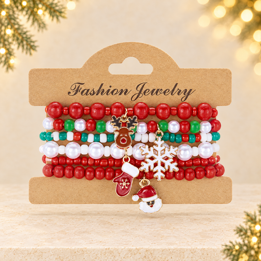 Christmas set of elastic polymer clay bead string jewelry — ivory Christmas product photograph