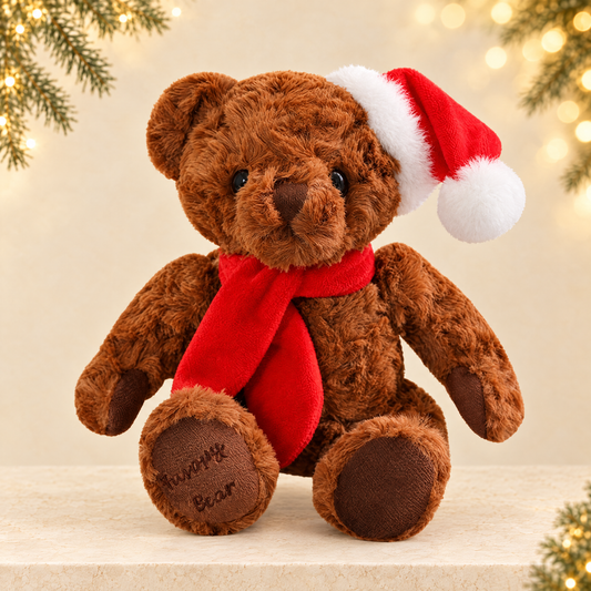 Cute Plush Teddy Bear with Christmas Scarf — ivory Christmas product photograph