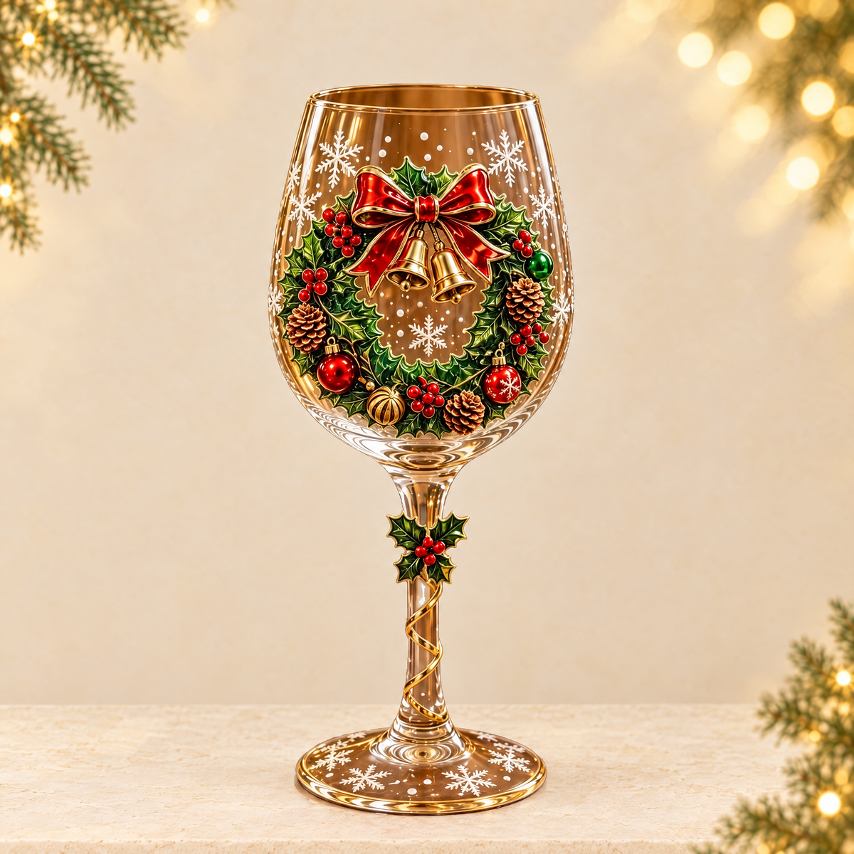 Christmas Themed Glass Art Goblets — ivory Christmas product photograph