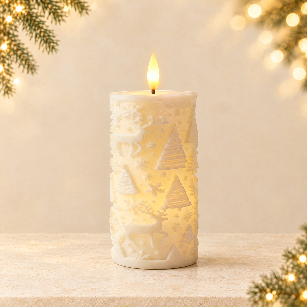 Christmas Resin LED Decorative Candle Light — ivory Christmas product photograph