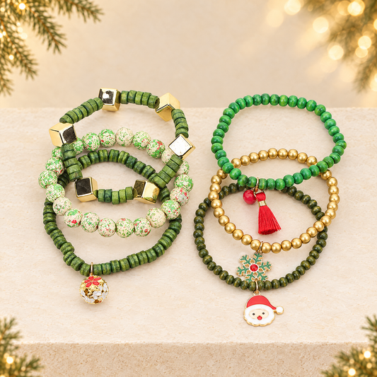 Holiday Christmas Layered Bracelet Set with Snowflake Pendant — ivory Christmas product photograph
