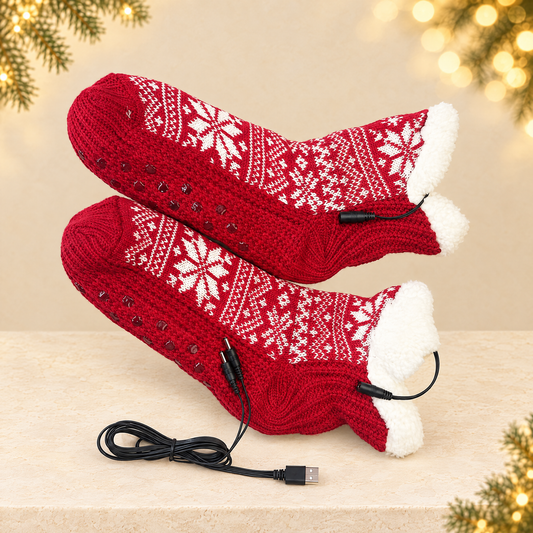 USB Home Heating Foot Warmers - Christmas Warmth Socks — ivory Christmas product photograph