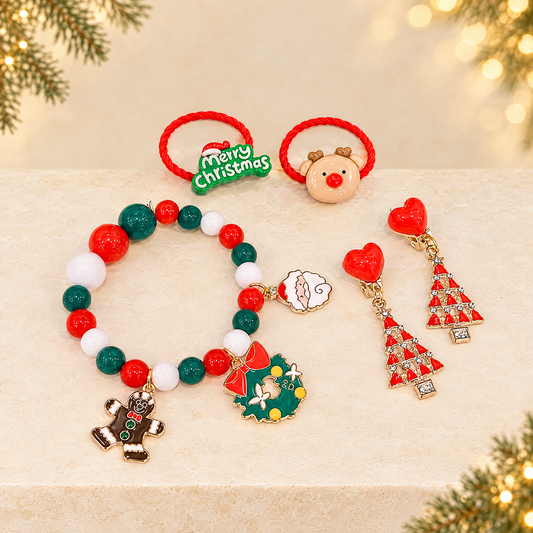 Christmas Themed Childrens Bracelet Set — ivory Christmas product photograph