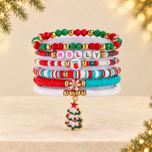 Christmas Beaded Bracelet Alloy Pendant Hand Chain — ivory Christmas product photograph