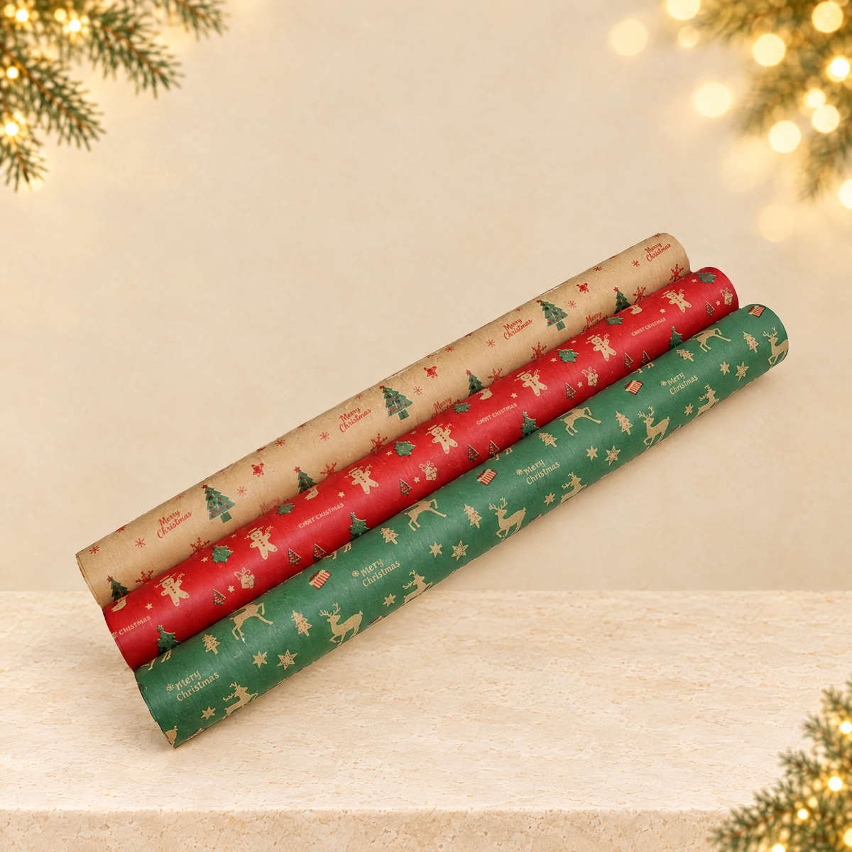 Christmas Kraft Wrapping Paper for Gifts — ivory Christmas product photograph