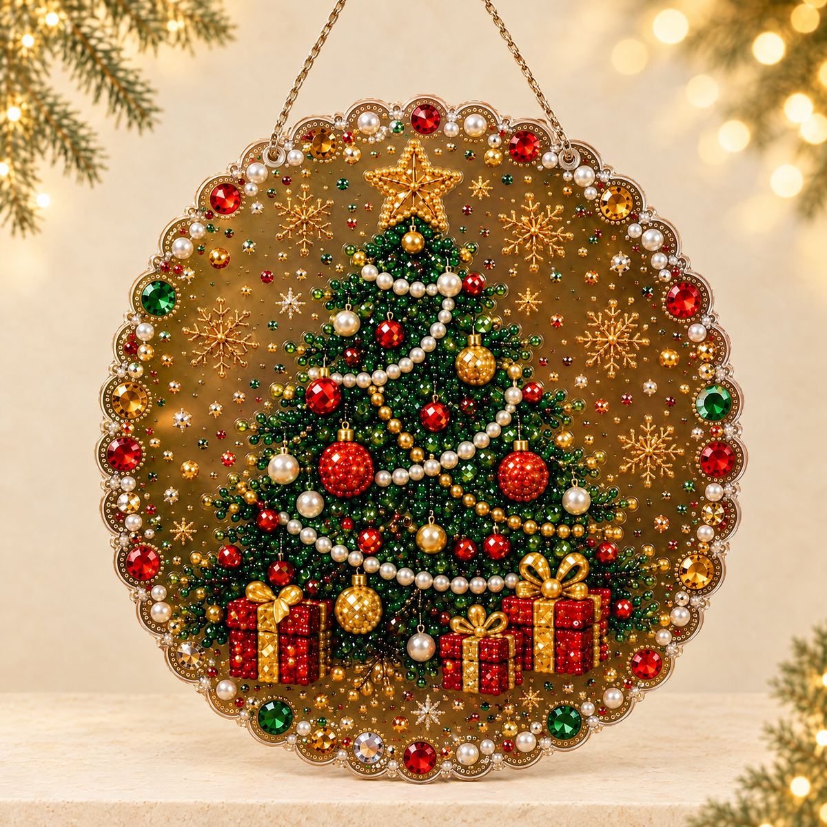 5D Diamond Painting Ornament Christmas Hanging Decoration — ivory Christmas product photograph