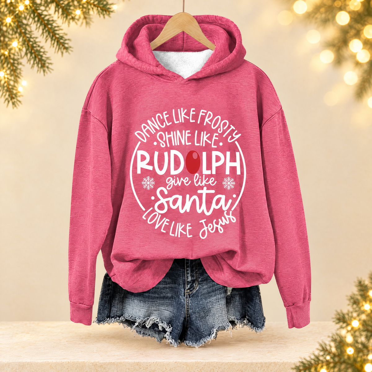 Christmas Print Womens Hoodie — ivory Christmas product photograph