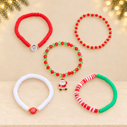 Christmas Bracelet Soft Clay Beaded Christmas Bracelet Set Santa Claus Bracelet — ivory Christmas product photograph