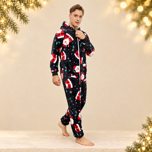 Mens Christmas Flannel Jumpsuit Pajamas — ivory Christmas product photograph