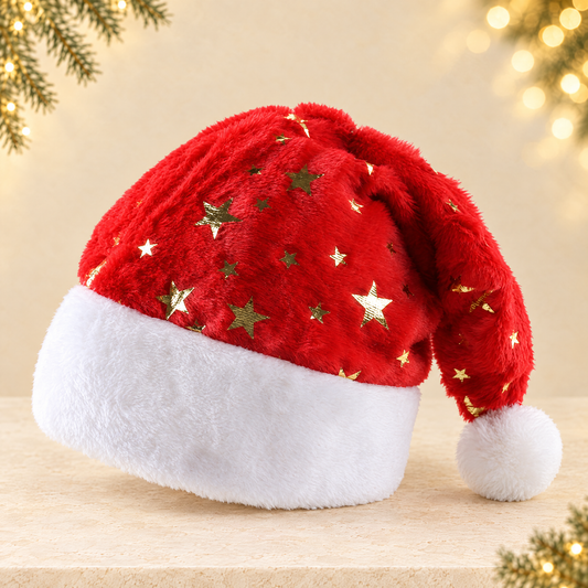 Plush Christmas Hat with Foil Print — ivory Christmas product photograph
