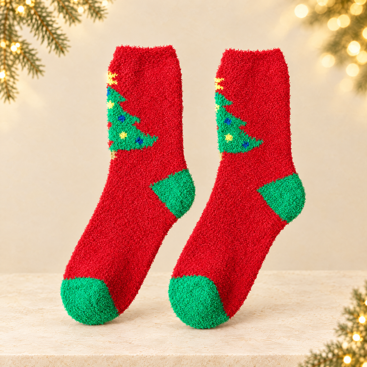 Plush Christmas Slipper Socks with Non-Slip Sole — ivory Christmas product photograph
